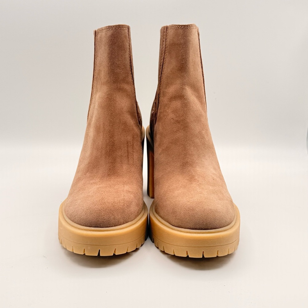 Dolce Vita Tan Suede Platform Ankle Booties Chunky Heel Lug Sole Womens Size 8.5 - Picture 3 of 14